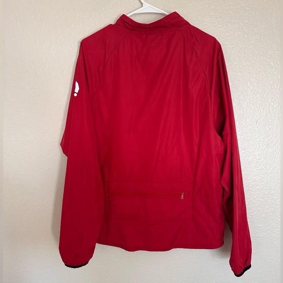 Bearded Goat Mens L Jacket Red Zip Hooded Windbreaker - Picture 2 of 3